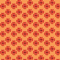 Seamless pattern with flowers in red and orange. Vector illustration for wrapping paper, print, nursery, poster and wallpapers.