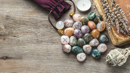 Elder Futhark Rune Stones Set Made of Natural Gems