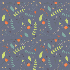 Seamless floral blue pattern. Spring pattern with flowers. autumn background leaves and flowers