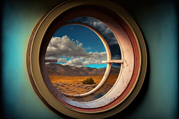 Old, round window. Generative AI picture.