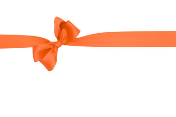	
Nœud de ruban de satin pour paquet cadeau de couleur orange, isolé sur du fond transparent.