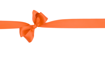 	
Nœud de ruban de satin pour paquet cadeau de couleur orange, isolé sur du fond transparent.
