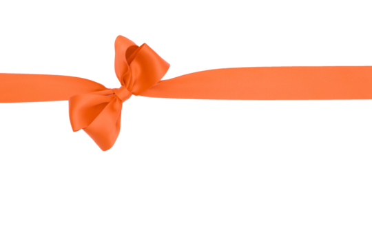 	
Nœud de ruban de satin pour paquet cadeau de couleur orange, isolé sur du fond transparent.
