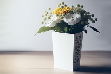 illustration of flowers bouquet in vase with blank paper on vase for your message