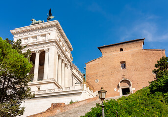 Basilica of St. Mary of Altar of Heaven on Capitoline hill and Vittoriano monument, Rome, Italy