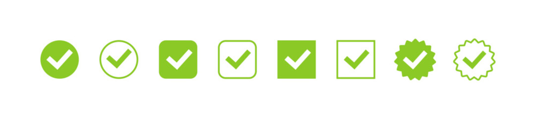 Check marks. Check mark green vector icons.  Approved symbol. Vector illustration.