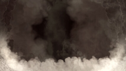 Bottom frame of rich grey smoke or clouds, isolated - object 3D illustration