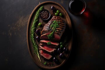 Obraz na płótnie Canvas illustration of close up picture of Red Wine Beef BBQ steak