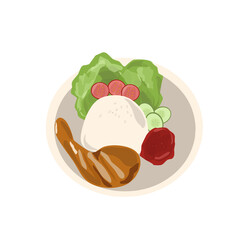 Fried chicken with steamed rice indonesian cuisine