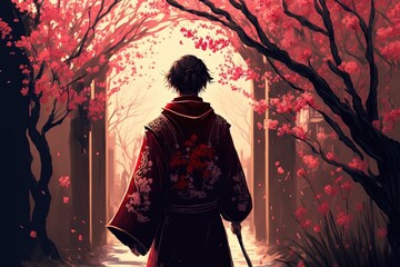 Fototapeta premium illustration beautiful wallpaper atmosphere, beautiful plum or cherry blossom tunnel