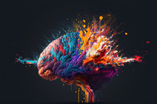 Human brain exploding with full colors. Creativity and new idea concept. Generative Ai. 