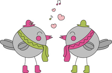 two birds in love singing
