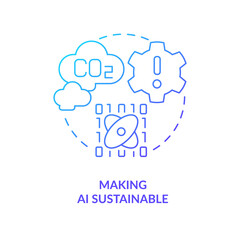 Making AI sustainable blue gradient concept icon. Environment care. Data science challenge abstract idea thin line illustration. Isolated outline drawing. Myriad Pro-Bold font used