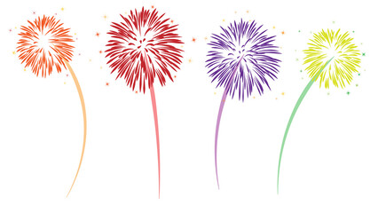 Vector illustration with different colorful fireworks on PNG white transparent background  01