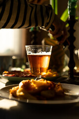 Still life shot of glass with beer on the table