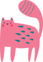 Cartoon hand drawn abstract cat flat icon