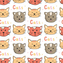 Obraz premium Cute cat faces. Seamless pattern. Can be used for web page background fill, surface texture