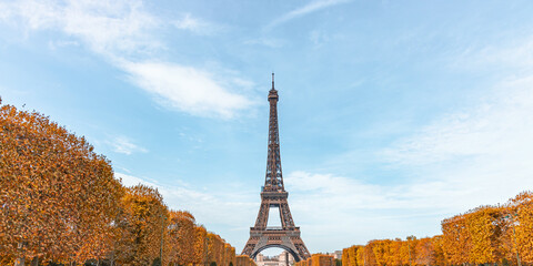 Eiffel Tower and Champ de Mars park on an autumn day