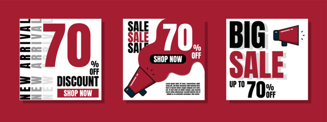 Obraz premium Discount Banner Set. BIG Sale discount. Special offer price signs. New Arrival Discount 75% OFF