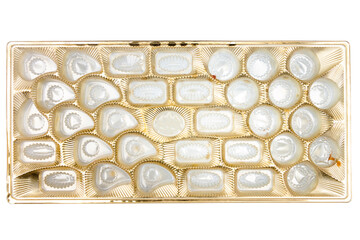 Empty box of chocolate candies isolated on white