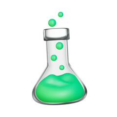 Flask containing a chemical substance 3d icon. Chemistry. experiment. Isolated object on a transparent background