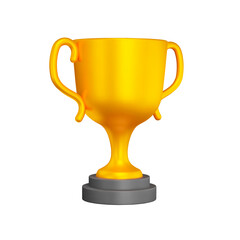 Gold cup on the pedestal 3d icon. the award. Isolated object on a transparent background