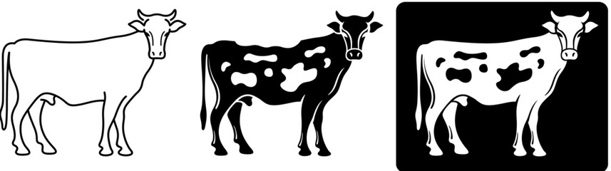 A side view of cow or bull.  Full body image . Graphic vector illustrations. Cattle symbol. Meat and milk industry. 