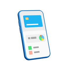 Banking app on smartphone 3d icon. Isolated object on a transparent background