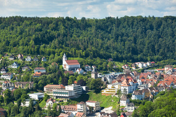Panorama der Stadt Oberndorf am Neckar (Landkreis Rottweil) - obrazy, fototapety, plakaty