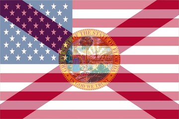 Fototapeta premium Flag of Florida, federal state with United States of America flag
