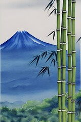Blick durch Bambus auf Mount Fuji