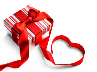 Art Isolated gift box with heart shaped bow on a white background; transparent shadow on...