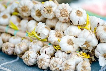 Fresh garlic sold in the farmers market in Vilnius