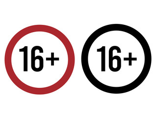 16 plus age restriction sign. Vector set for age recommendation