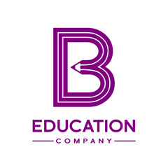 B letter formed by pencil vector logo template. Design elements for your application, education, student or corporate identity.