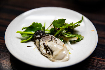 White soft oyster dish, one of the fish and shellfish from the sea, stamina food,