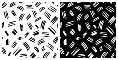 Abstract, monochrome strokes seamless repeat pattern. Random placed, vector lines all over surface print.