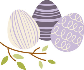 Easter eggs with tree branch flat icon
