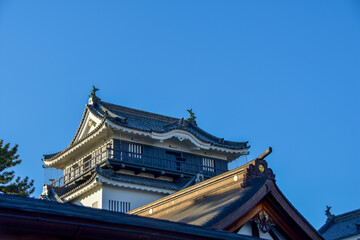 Fototapeta na wymiar 澄んだ青空の岡崎城
