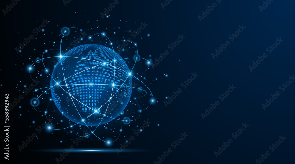 Poster Global connection network background. World map. Internet technology concept or global communication.
