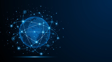 Global connection network background. World map. Internet technology concept or global communication.
