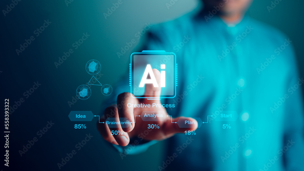 Leinwandbilder technology and people concept man use ai to help work, ai learning and artificial intelligence conce