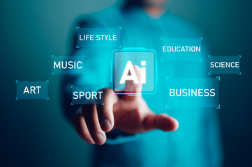 Technology and people concept man use AI to help work, AI Learning and Artificial Intelligence...
