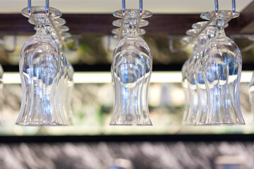 Champagne Glasses Wine Set in Night Club Bar