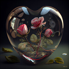A glass heart containing roses ai art