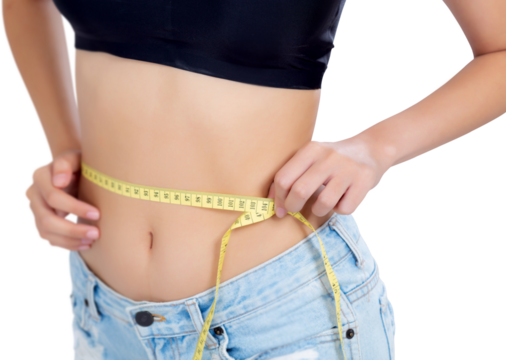 Closeup asian woman diet and slim with measuring waist for weight, girl have cellulite and calories loss with tape measure, health and wellness concept.