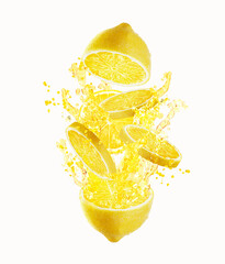 lemon slice splashing, lemonade juice