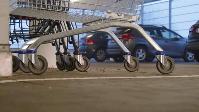 shopping carts at mall parking lot