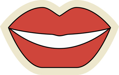 Smil Groovy hippie 70s sticker Funny cartoon lips Trendy retro psychedelic cartoon style