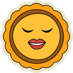 Sun Groovy hippie 70s sticker Funny cartoon sun face Trendy retro psychedelic